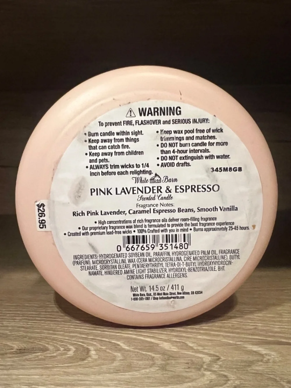 Pink Lavender and Espresso 3-wick candle